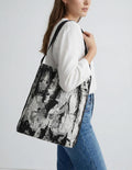 Woven Jacquard Tote Bag, Abstract Black and White Art Purse