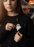 Handcrafted Ghost Pin Brooch, halloween, beads brooch