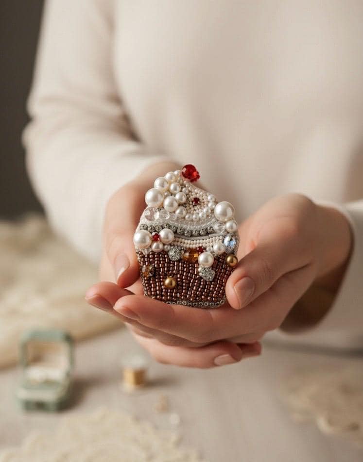 Handcrafted Beaded Cupcake Pin