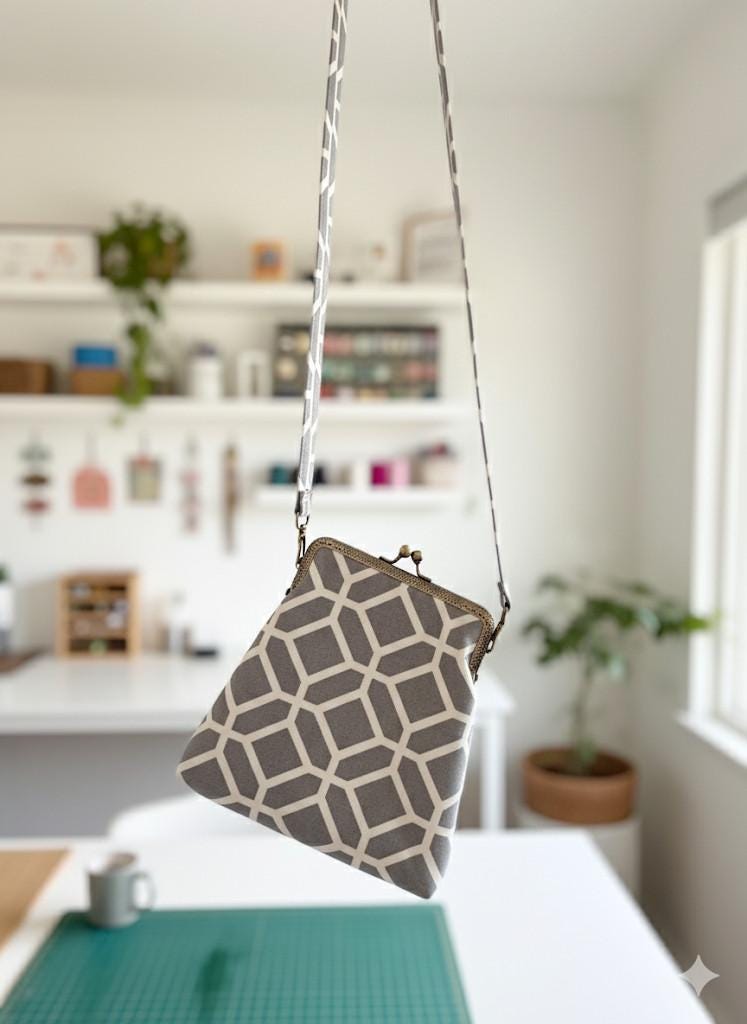Geometric Print Crossbody Bag, Cotton Kiss-Lock Purse