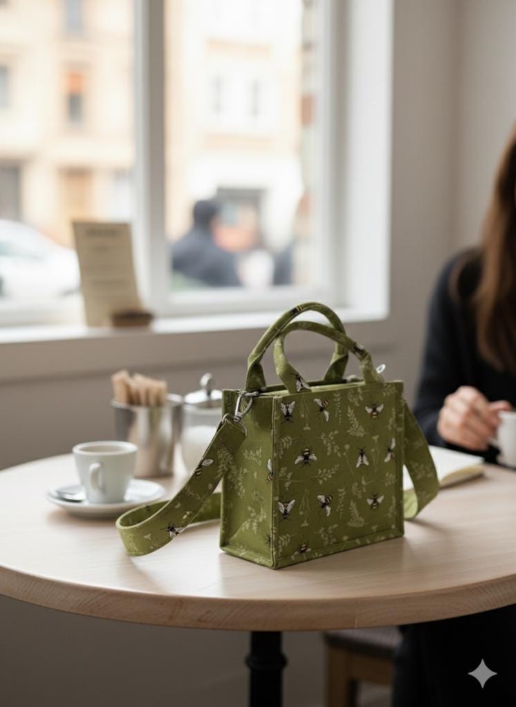 Green Bee Print Box Bag - Small Structured Crossbody Purse