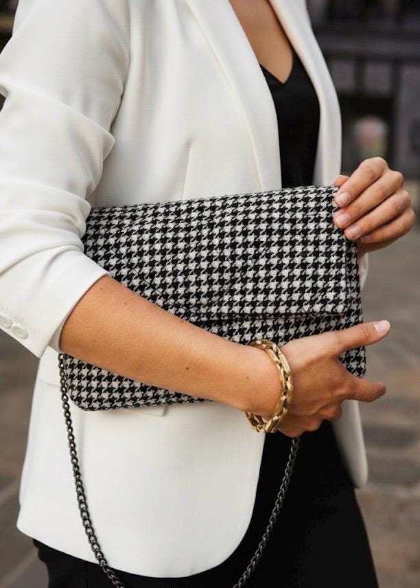 Classic Tweed Houndstooth Shoulder Bag