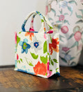 Floral Cotton Tote Bag, Crossbody Strap, Pink Piping