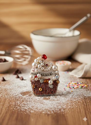 Handcrafted Beaded Cupcake Pin