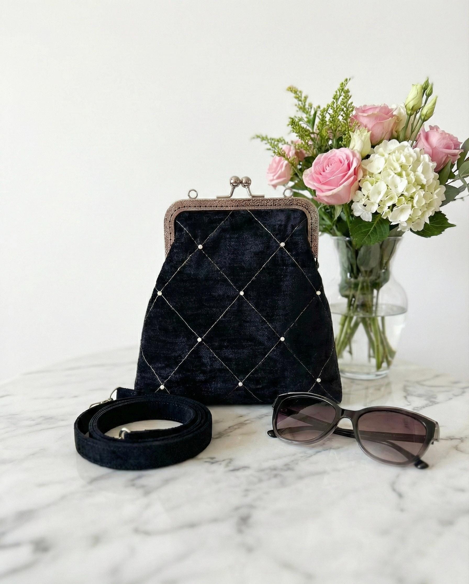 Pearl Beaded Vintage Style Clutch, Elegant Wedding Guest Handbag