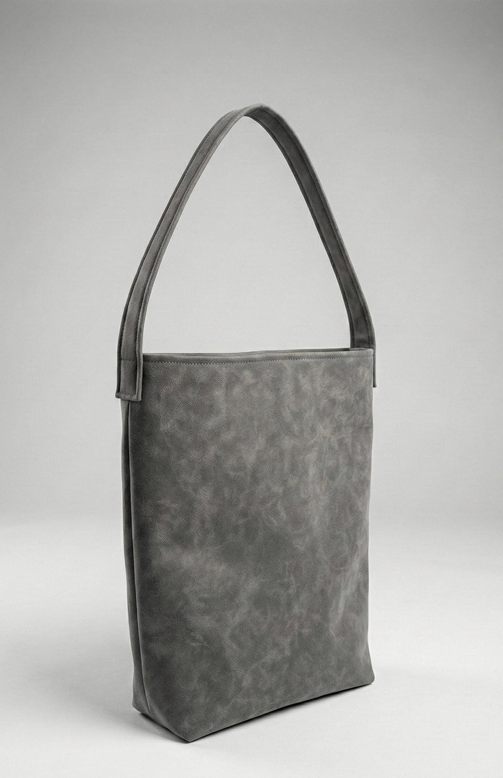 Grey Faux Suede Tote Bag, Minimalist Pink Lined Vegan Leather Shoulder Bag