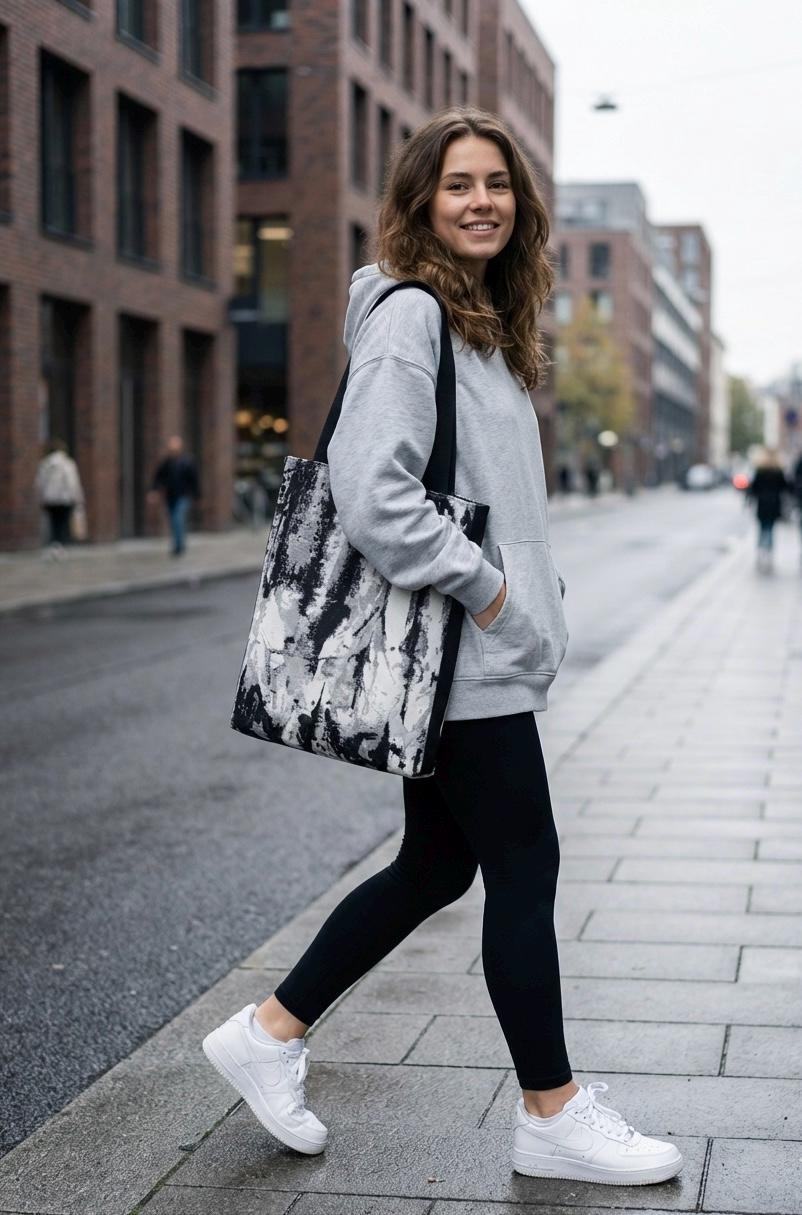 Woven Jacquard Tote Bag, Abstract Black and White Art Purse