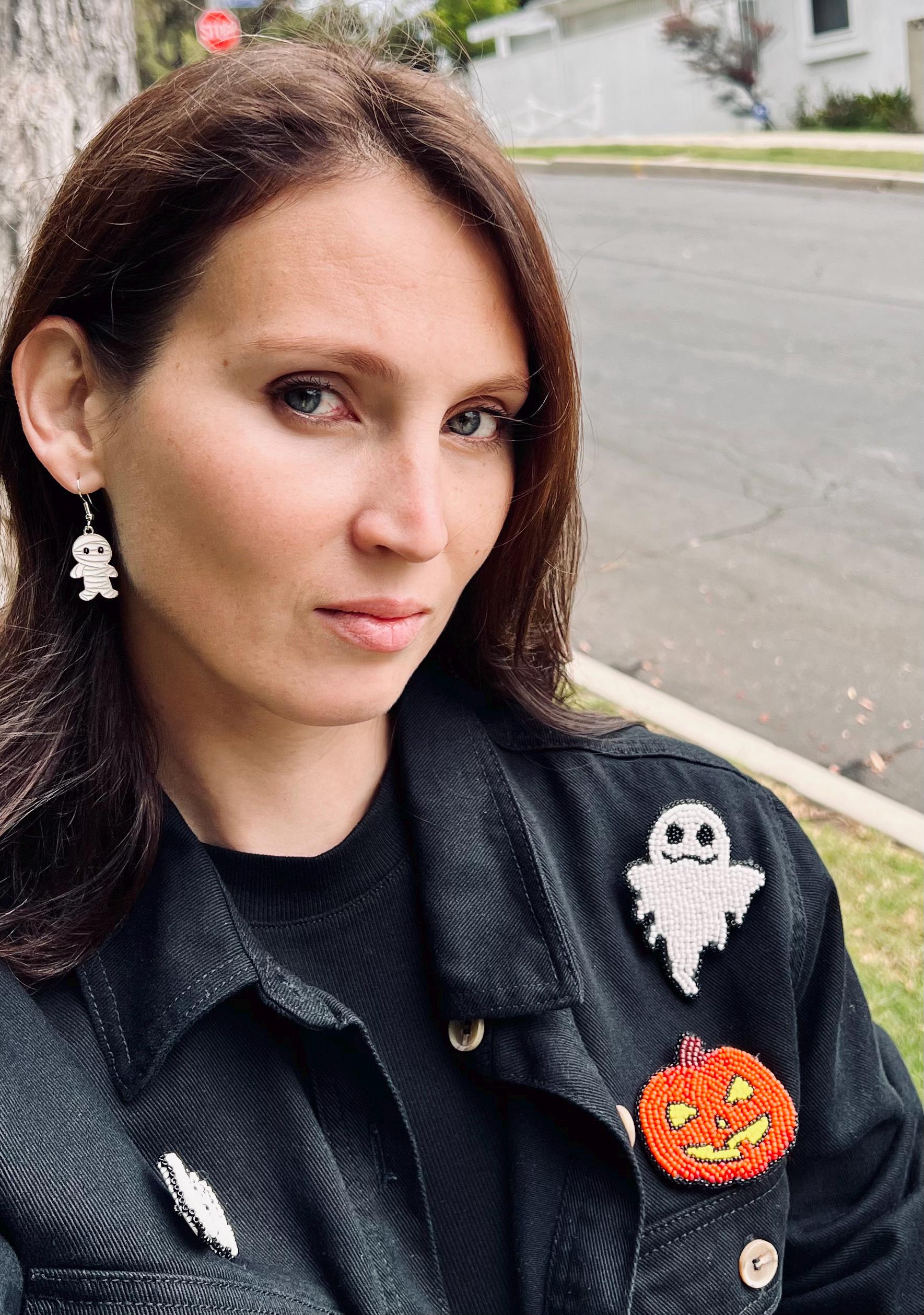 Handcrafted Ghost Pin Brooch, halloween, beads brooch