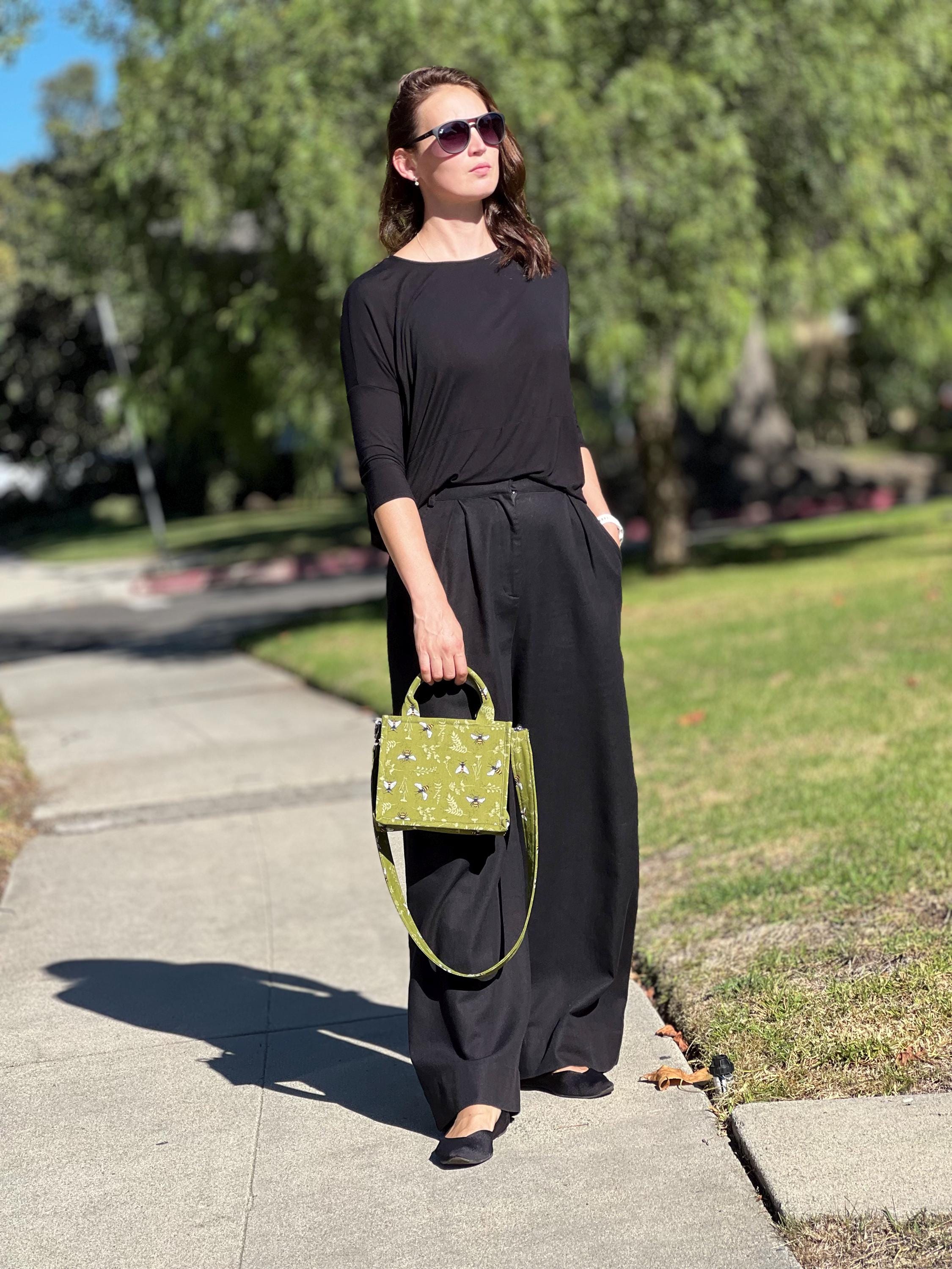 Green Bee Print Box Bag - Small Structured Crossbody Purse