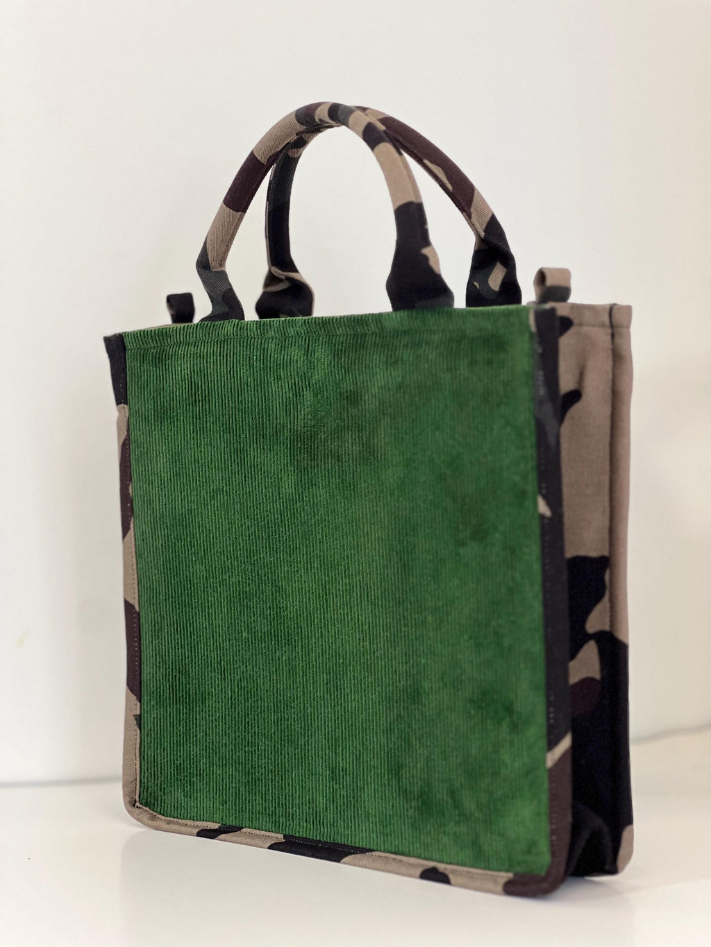 Green Velvet Camouflage Tote Bag, Detachable Crossbody Strap