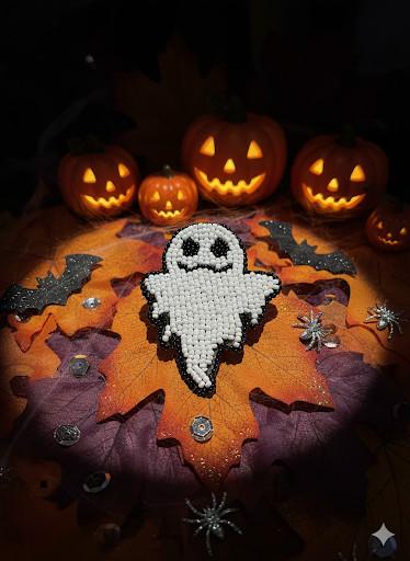 Handcrafted Ghost Pin Brooch, halloween, beads brooch