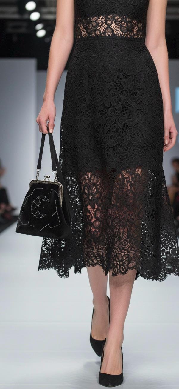 Black Velvet Kiss Lock Purse - Hand-Embroidered Silver Moon Constellation - Gothic Crossbody Bag