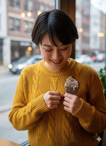 Handcrafted Beaded Cupcake Pin