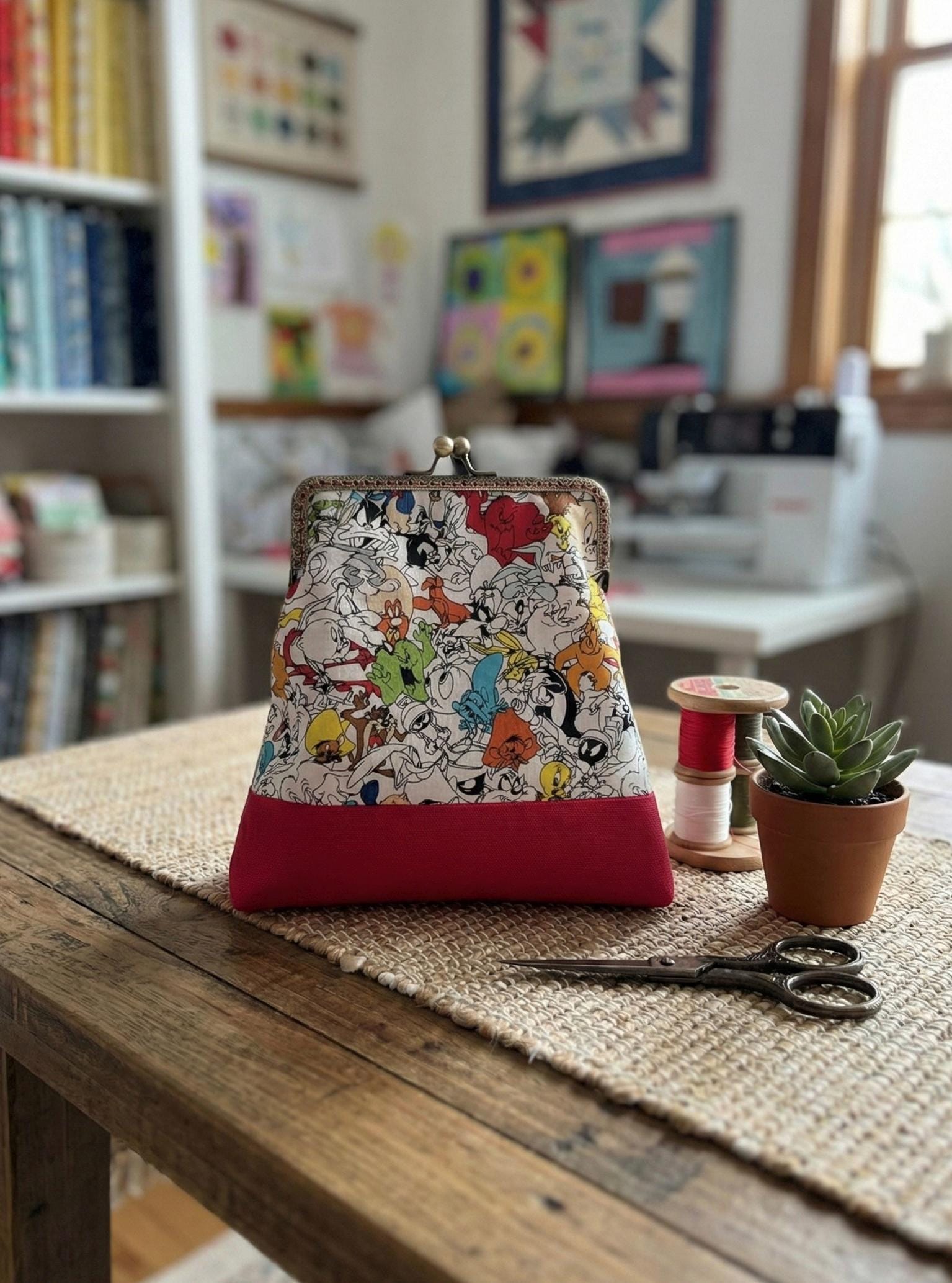 Looney Tunes Kiss Lock Bag, Retro Cartoon Crossbody, Handmade