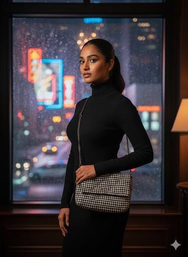 Classic Tweed Houndstooth Shoulder Bag