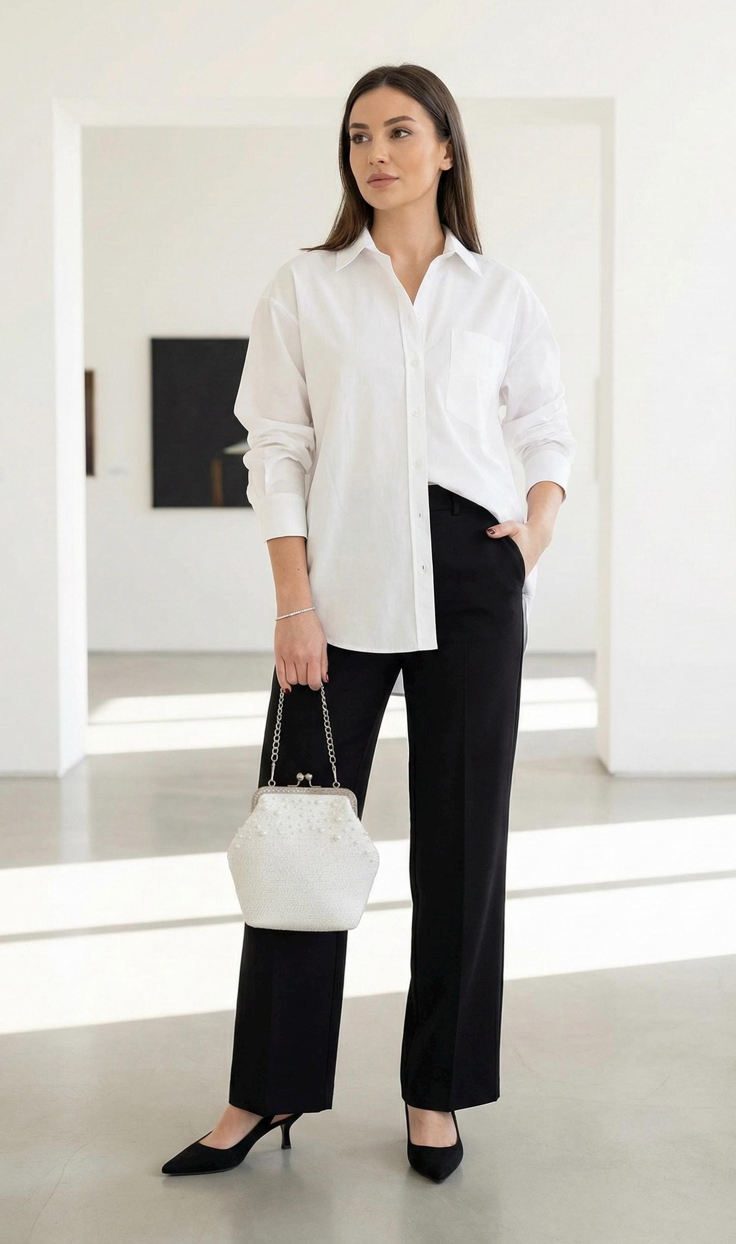 Pearl Embellished White Tweed Kisslock Clutch | Evening & Bridal Handbag with Chain