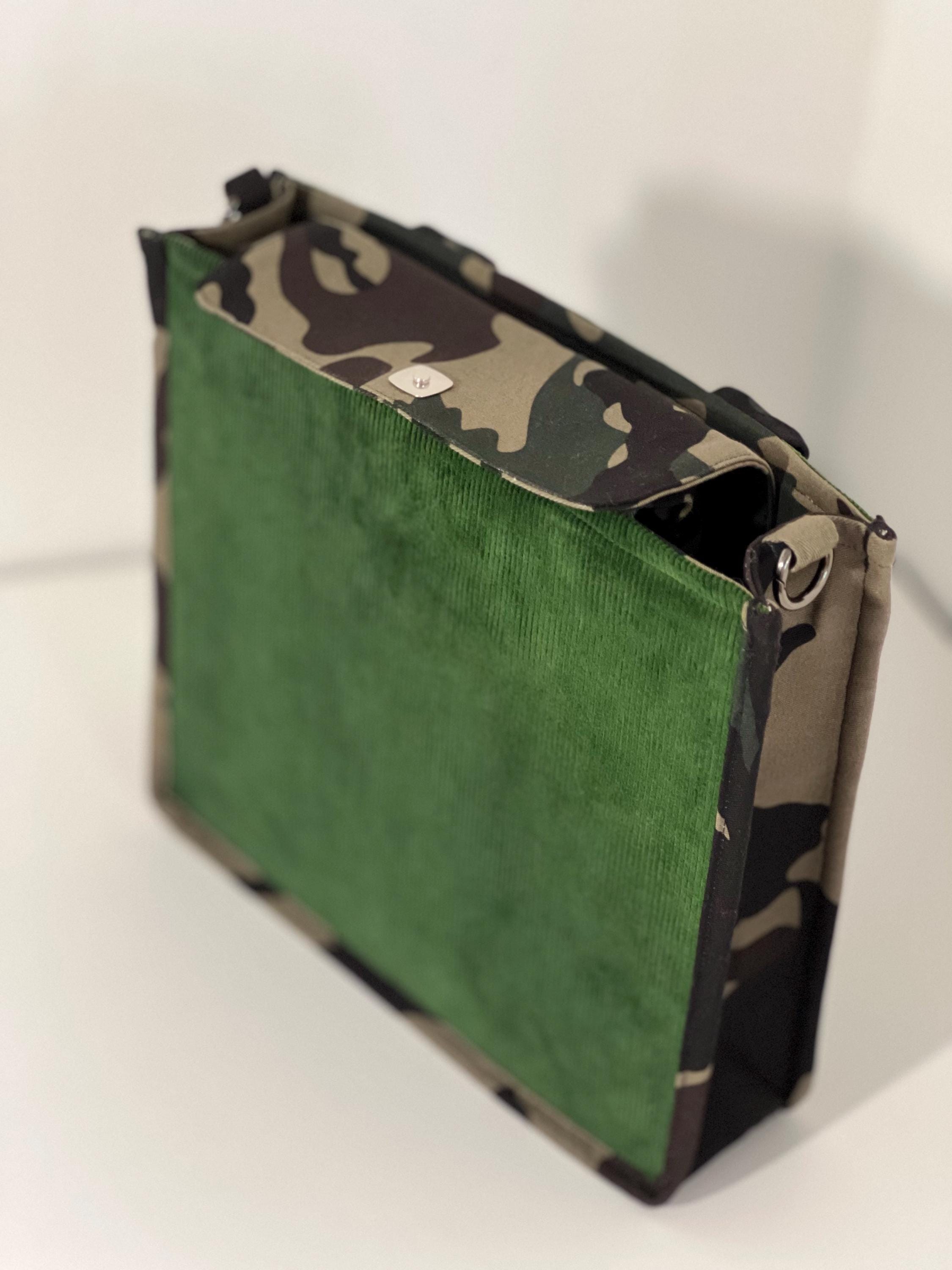 Green Velvet Camouflage Tote Bag, Detachable Crossbody Strap