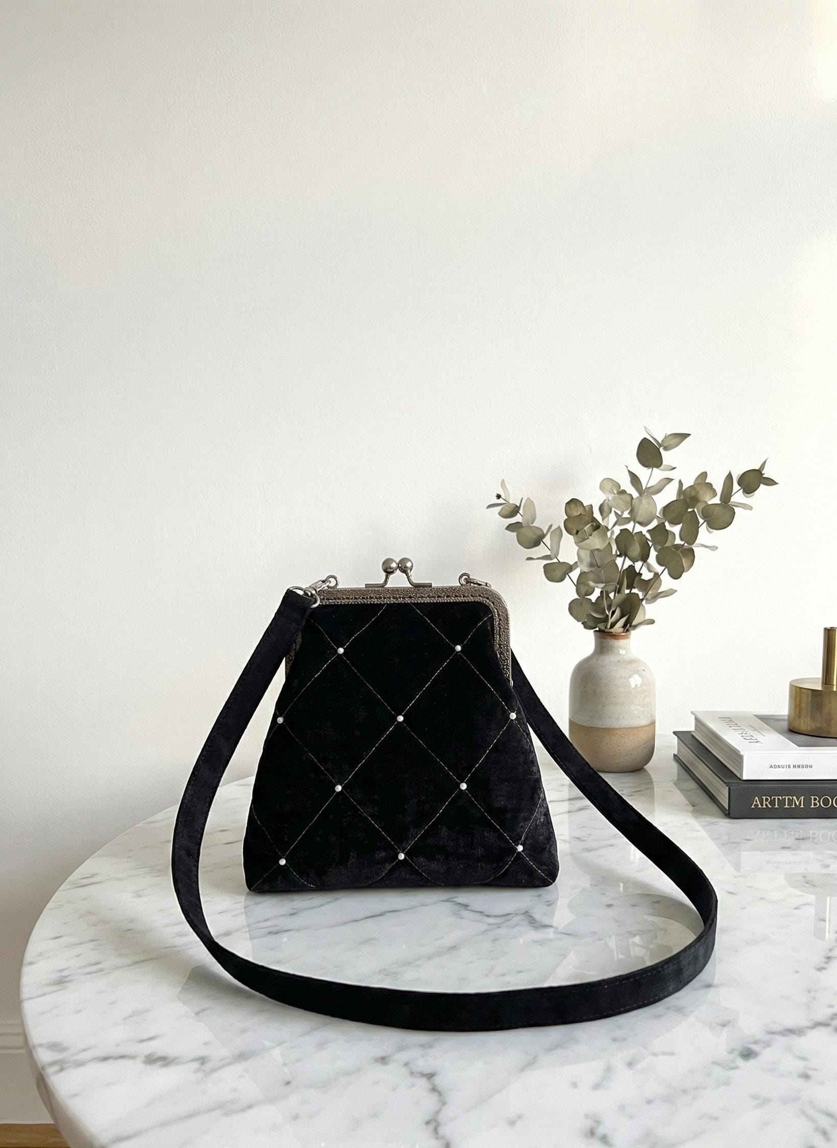 Pearl Beaded Vintage Style Clutch, Elegant Wedding Guest Handbag