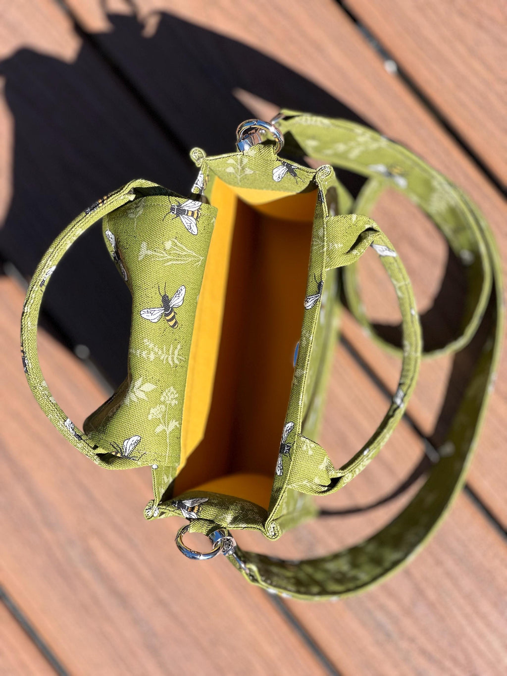 Green Bee Print Box Bag - Small Structured Crossbody Purse