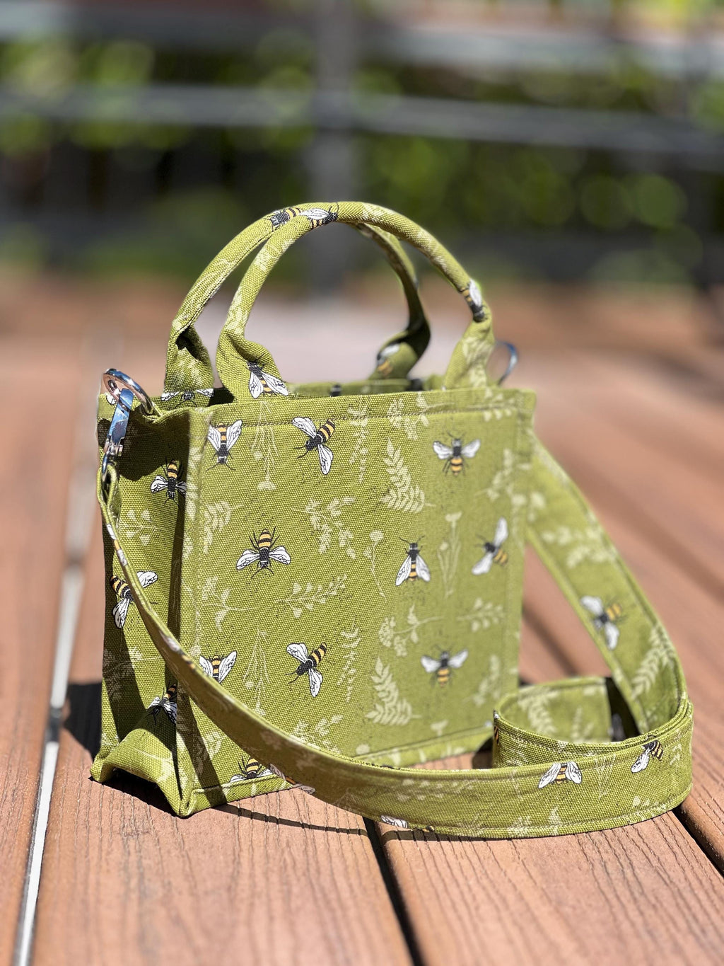 Green Bee Print Box Bag - Small Structured Crossbody Purse