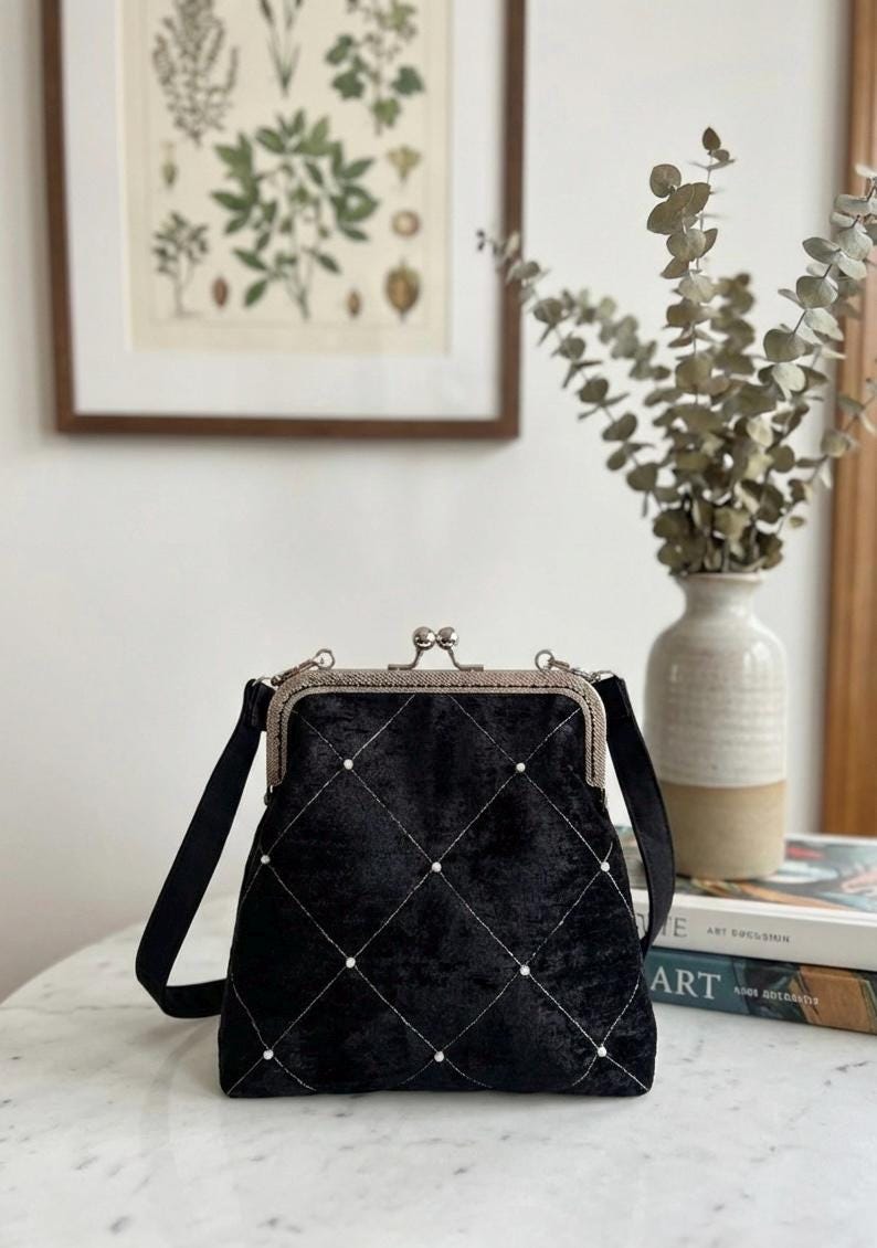 Pearl Beaded Vintage Style Clutch, Elegant Wedding Guest Handbag