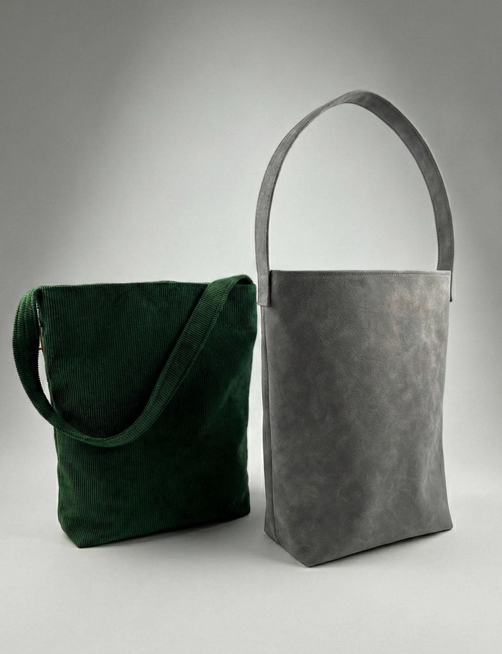 Grey Faux Suede Tote Bag, Minimalist Pink Lined Vegan Leather Shoulder Bag