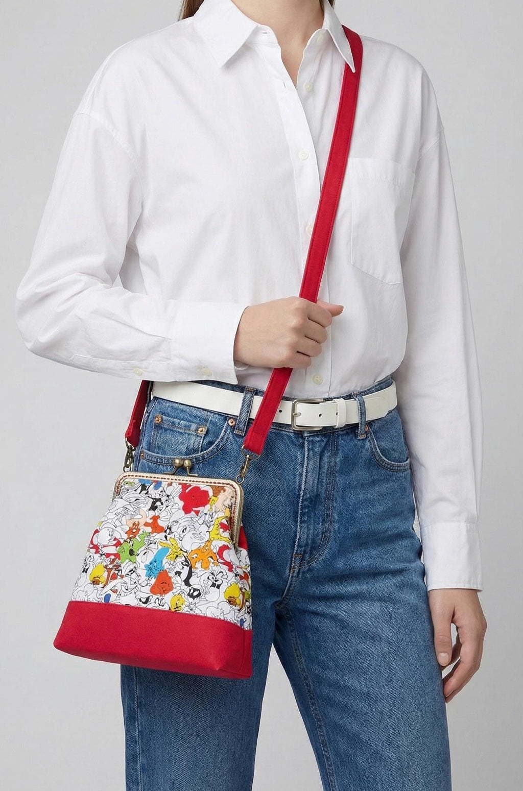 Looney Tunes Kiss Lock Bag, Retro Cartoon Crossbody, Handmade