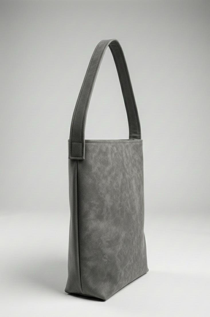Grey Faux Suede Tote Bag, Minimalist Pink Lined Vegan Leather Shoulder Bag