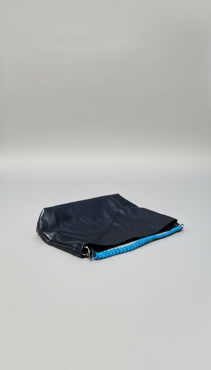 Modern Black Vegan Leather Hobo Bag, Electric Blue Paracord Handle, Large Slouchy Tote