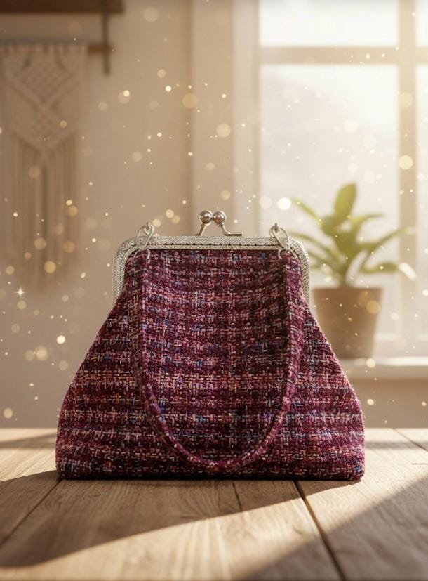 Retro Houndstooth Frame Clutch, Parisian Chic Tweed Evening Bag with Kiss Lock